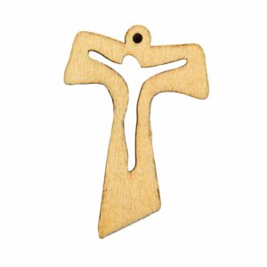 Klassisches Holz Taukreuz mit Jesu Christi aus Jerusalem. Maße: 3,5 x 2,5 cm.