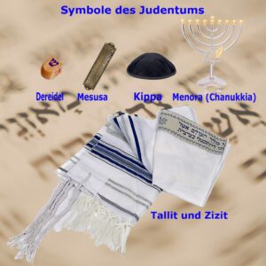 Unterrichtsset „Judentum Erleben“ bestehend aus fünf Symbolen mit Erklärungen.