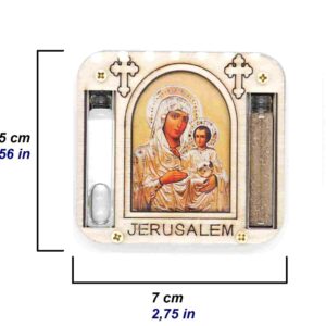 Ikonenmagnet heiliger Maria (Jerusalem) mit Heiliger Erde und Wasser aus Israel