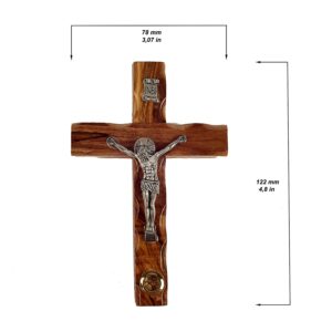 Kruzifix/Wandkreuz mit Erde aus dem Heiligen Land, echtes Olivenholz 12 x 8 cm